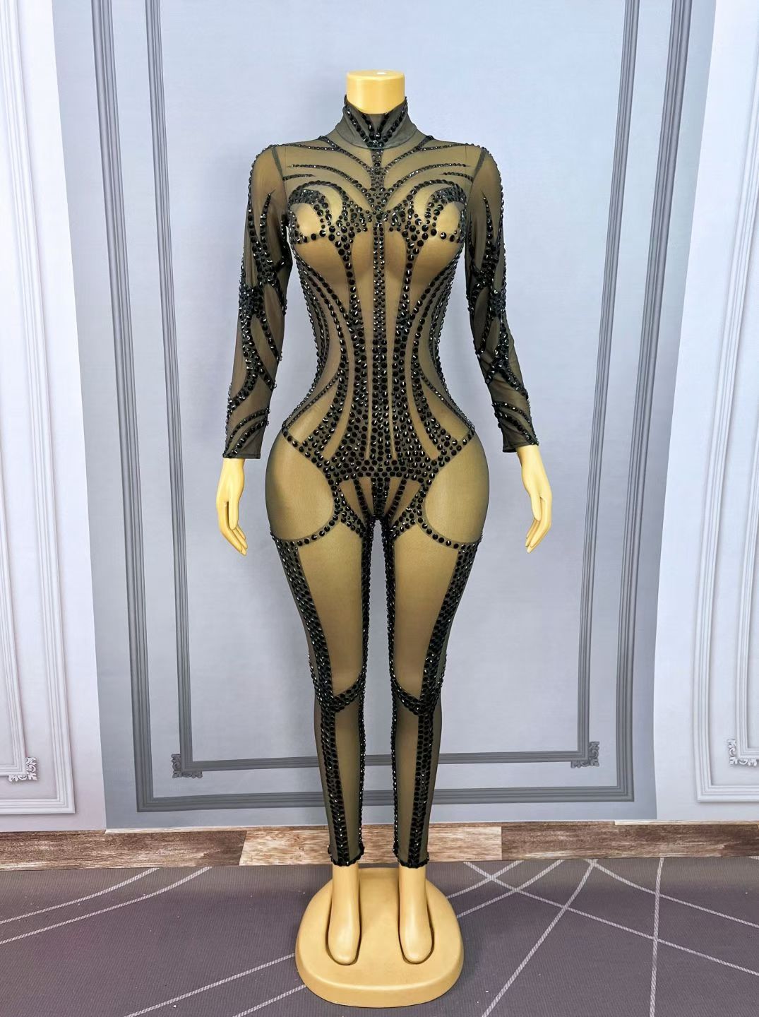 CELESINYI Heibianfu Crystal Skeleton Line Jumpsuit