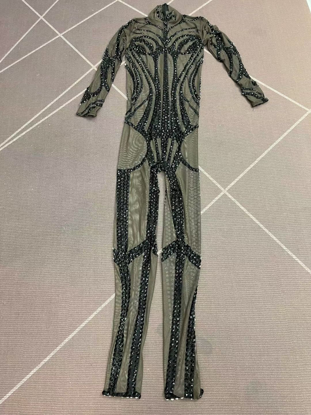 CELESINYI Heibianfu Crystal Skeleton Line Jumpsuit
