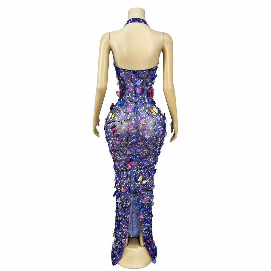 CELESINYI Huadie Crystal 3D Butterfly Halter Gown