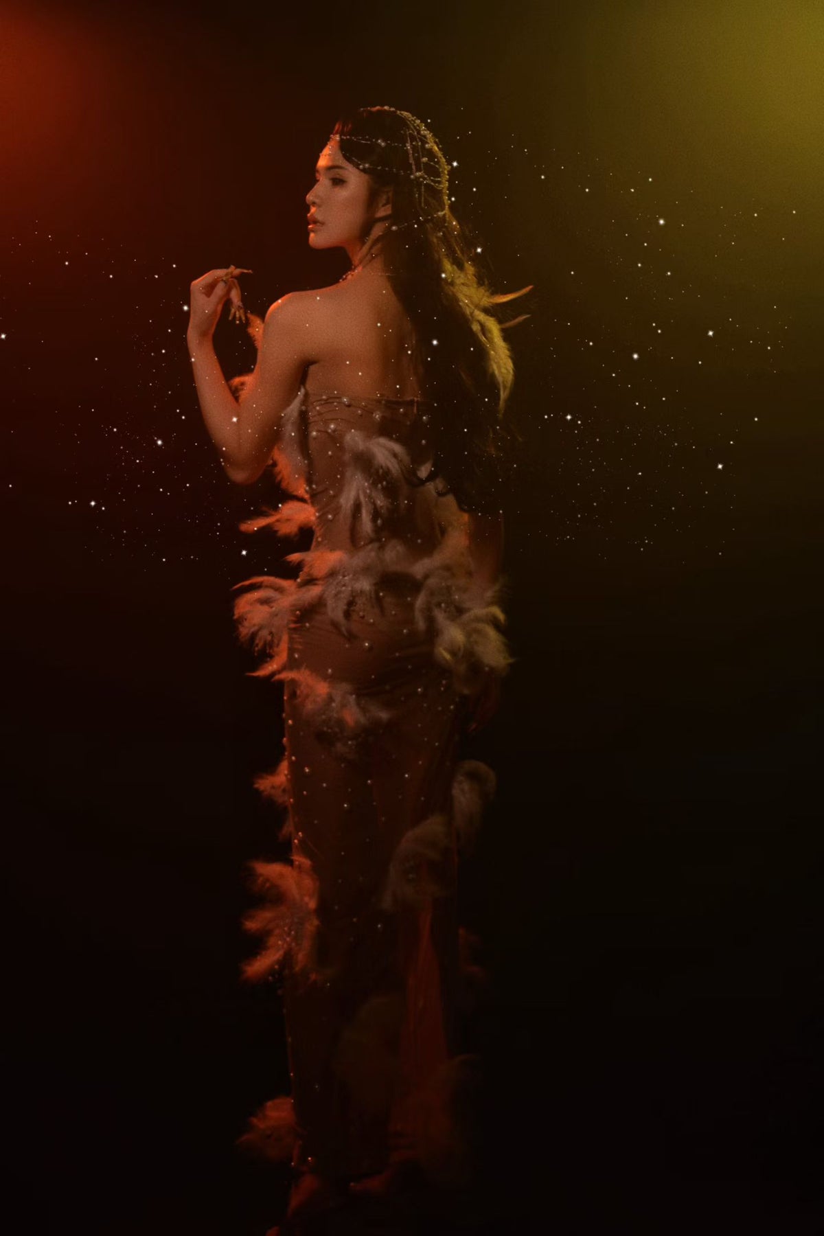 CELESINYI Yanxue Crystal Pearl Feather Gown
