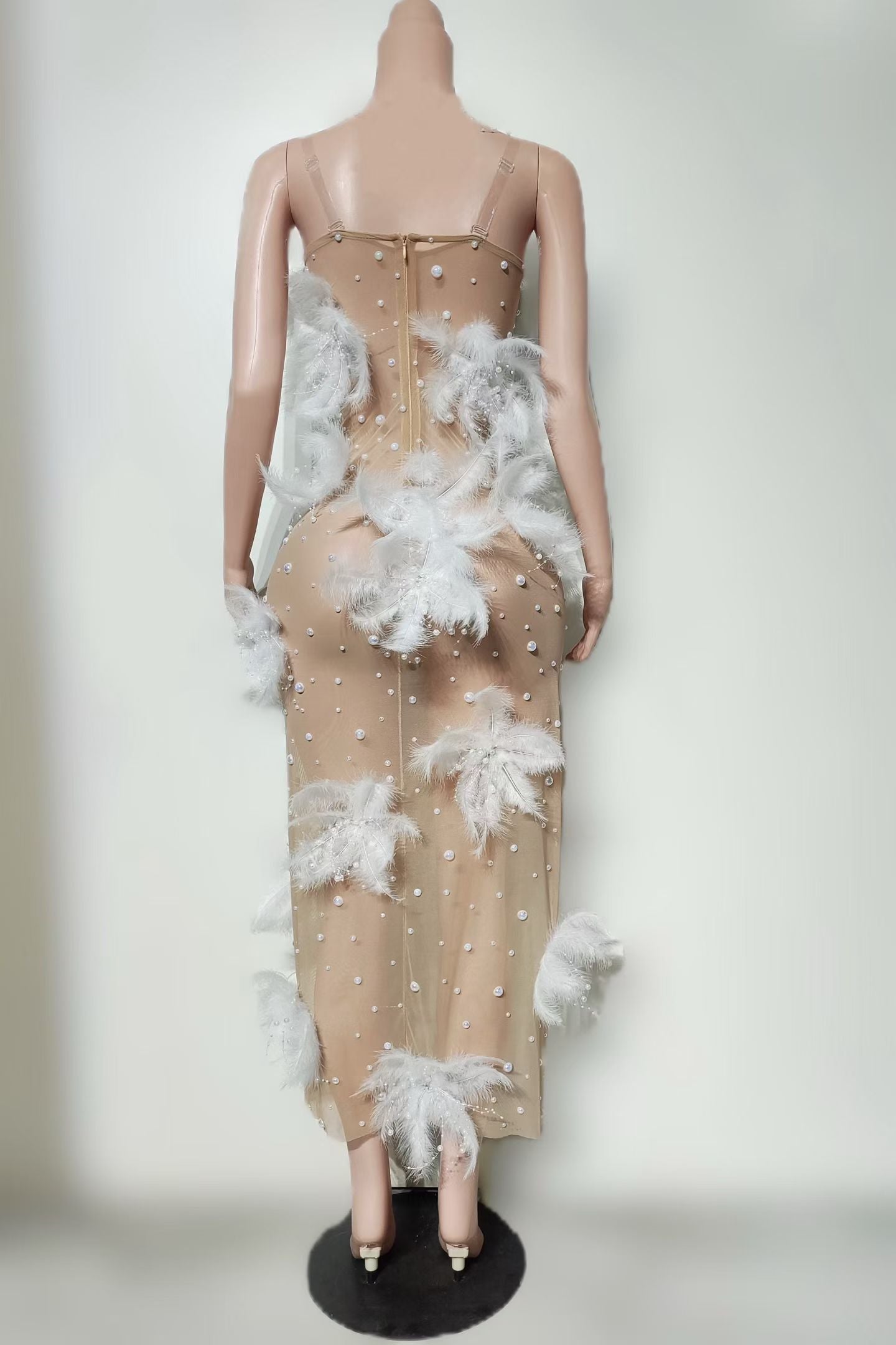 CELESINYI Yanxue Crystal Pearl Feather Gown