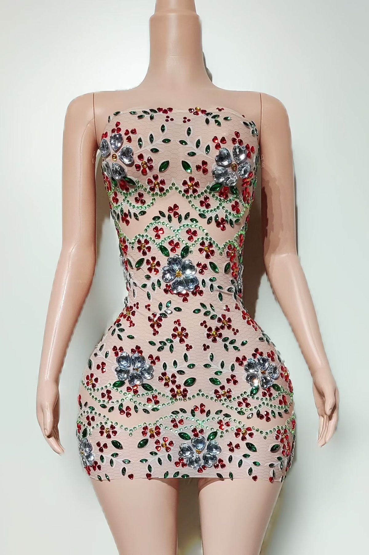 CELESINYI Changyu Crystal Scarlet Floral Mini Dress