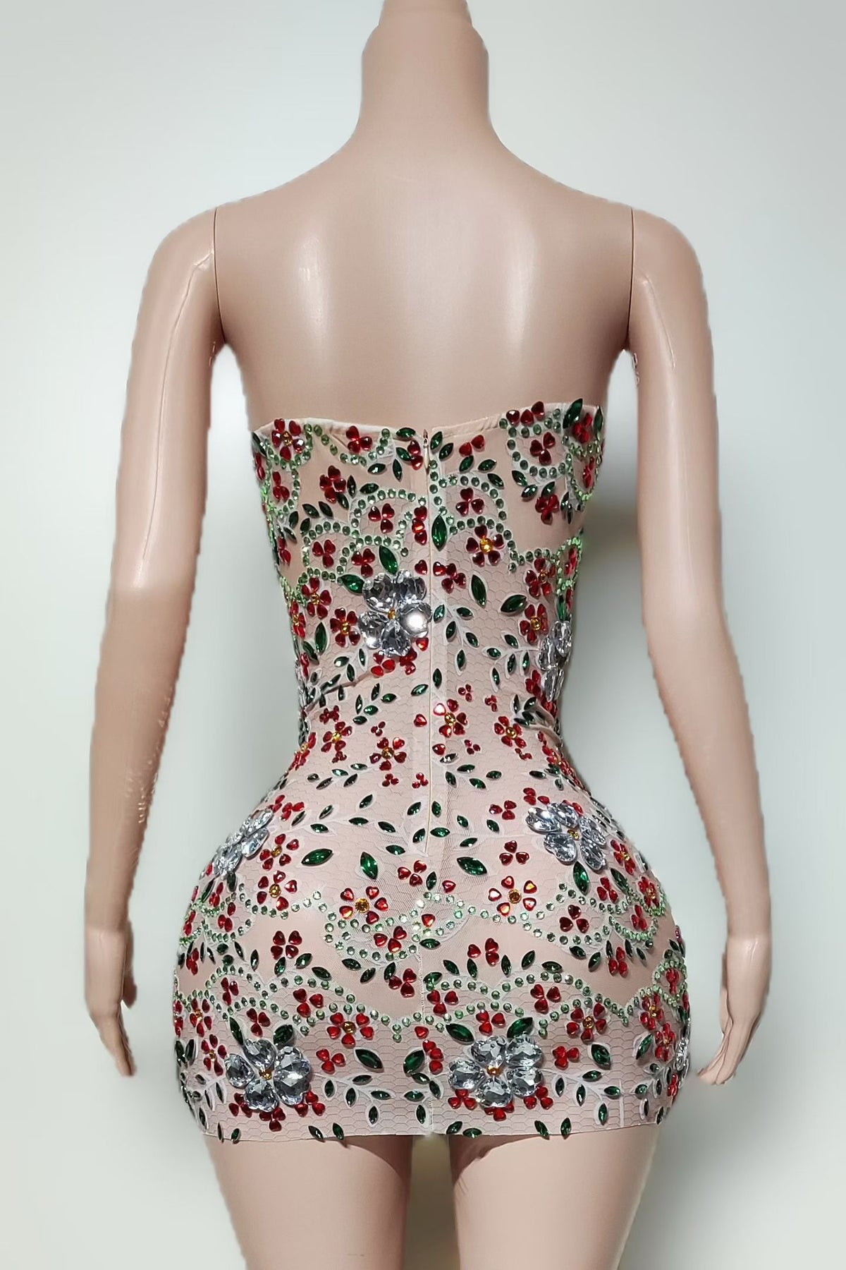 CELESINYI Changyu Crystal Scarlet Floral Mini Dress