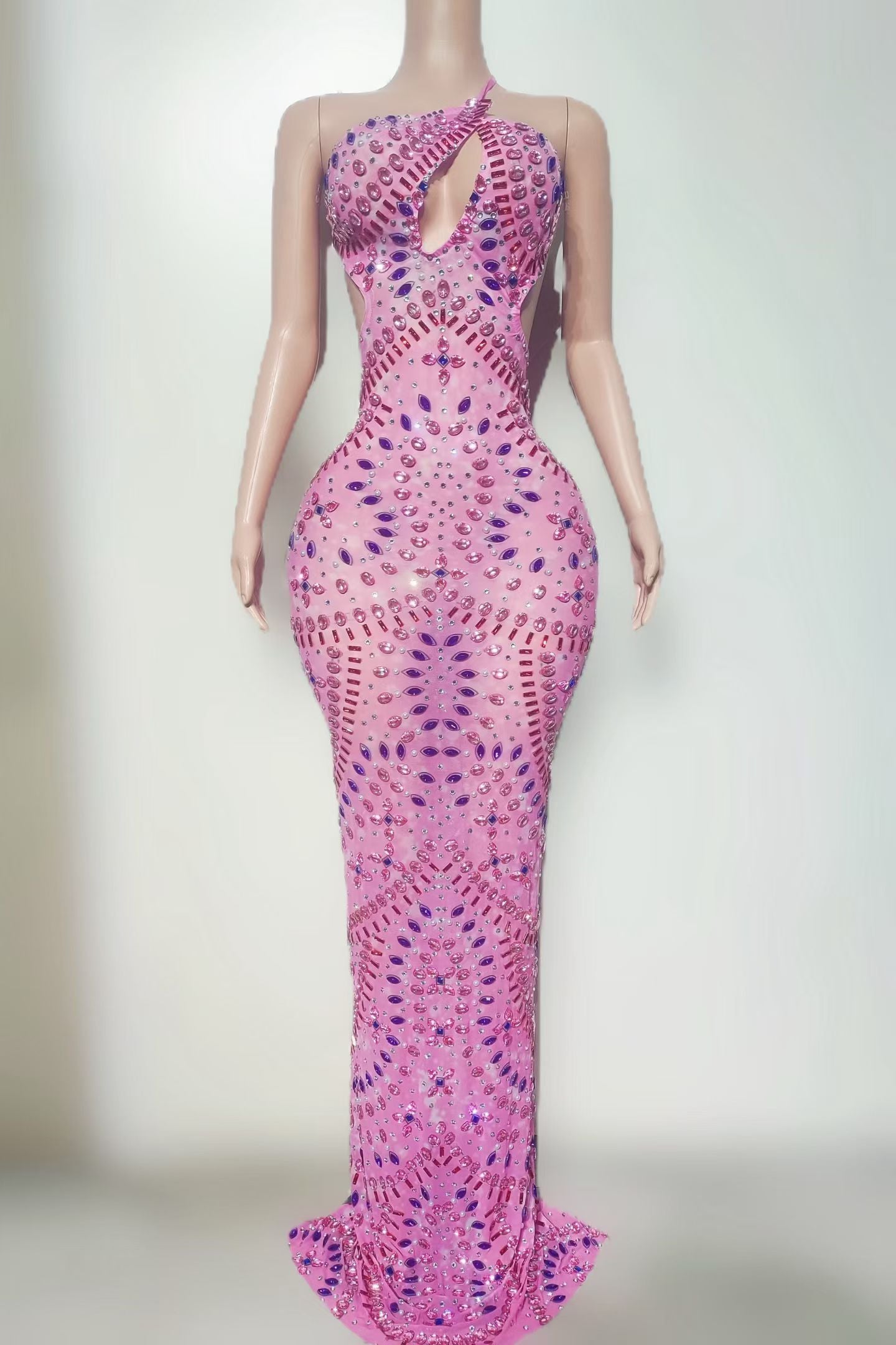 CELESINYI Fenshuazi Crystal Pink Mermaid Gown