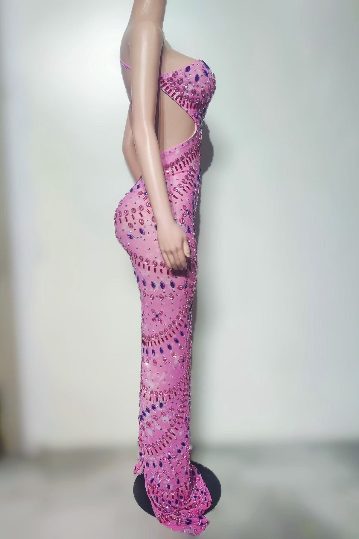 CELESINYI Fenshuazi Crystal Pink Mermaid Gown