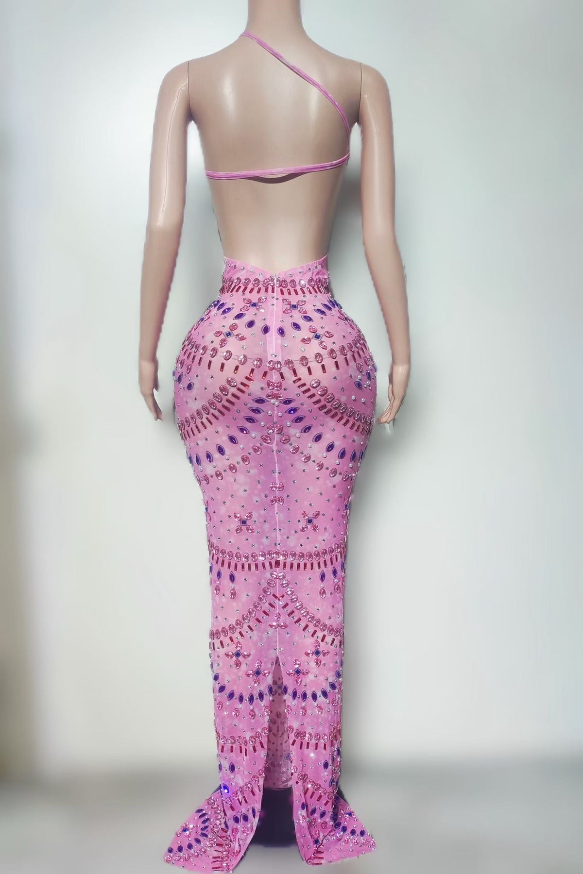 CELESINYI Fenshuazi Crystal Pink Mermaid Gown