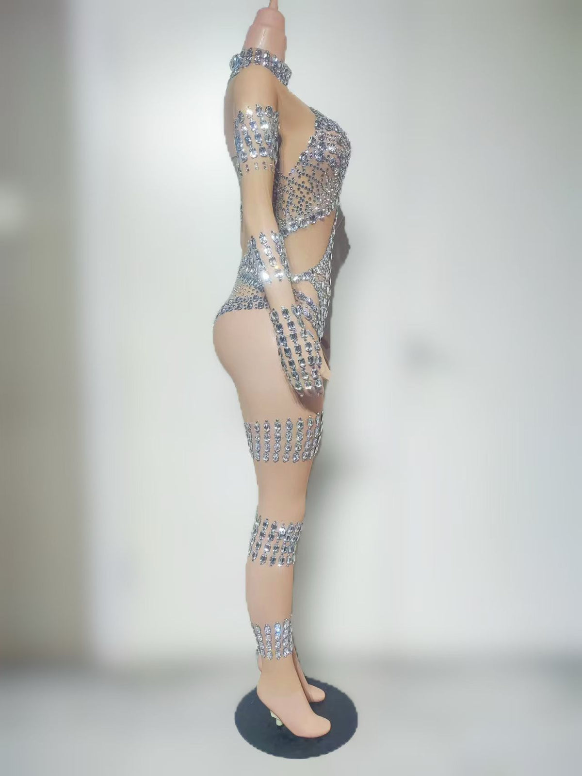 CELESINYI Luka Crystal Nude Illusion Catsuit