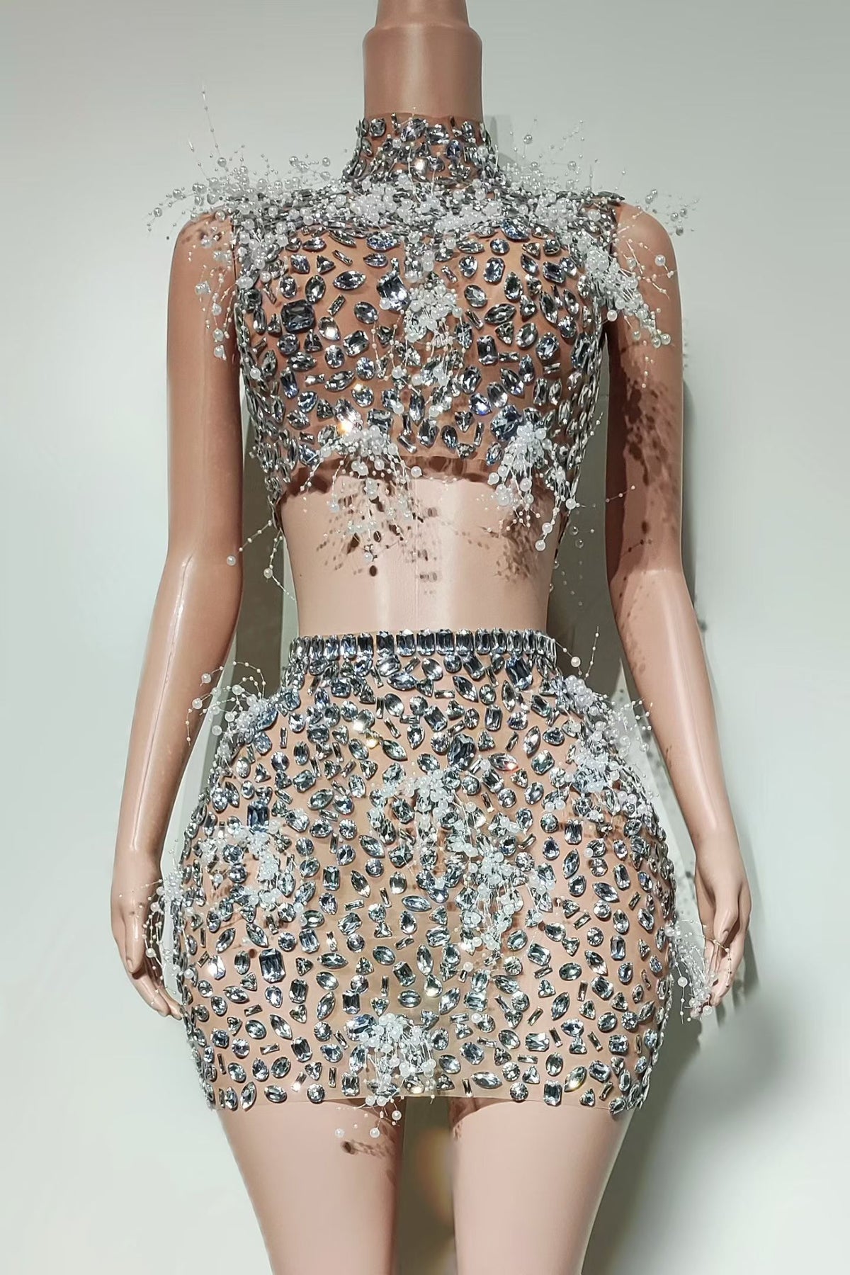 CELESINYI Shihuacu Crystal Silver Rhinestone Party Set