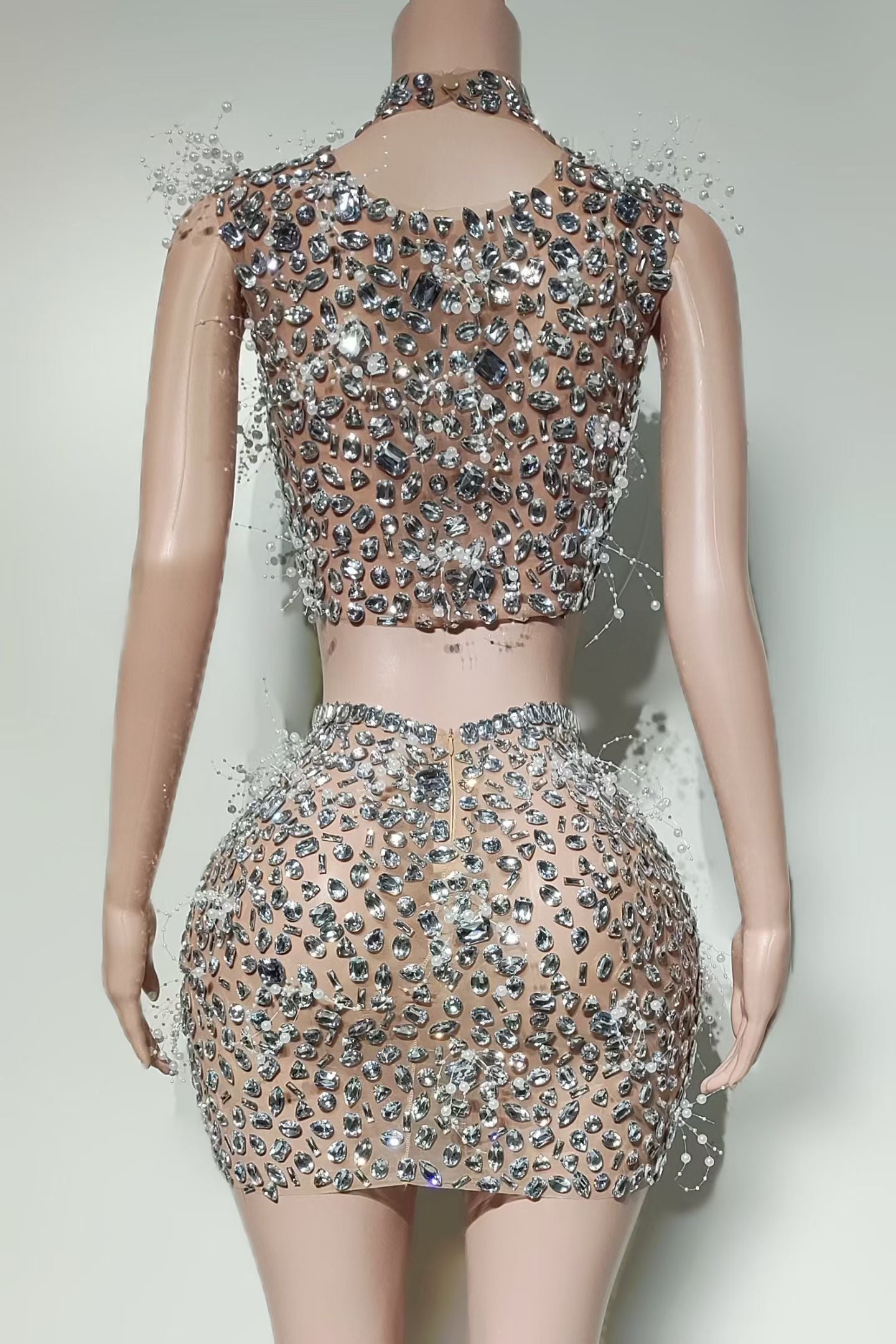 CELESINYI Shihuacu Crystal Silver Rhinestone Party Set