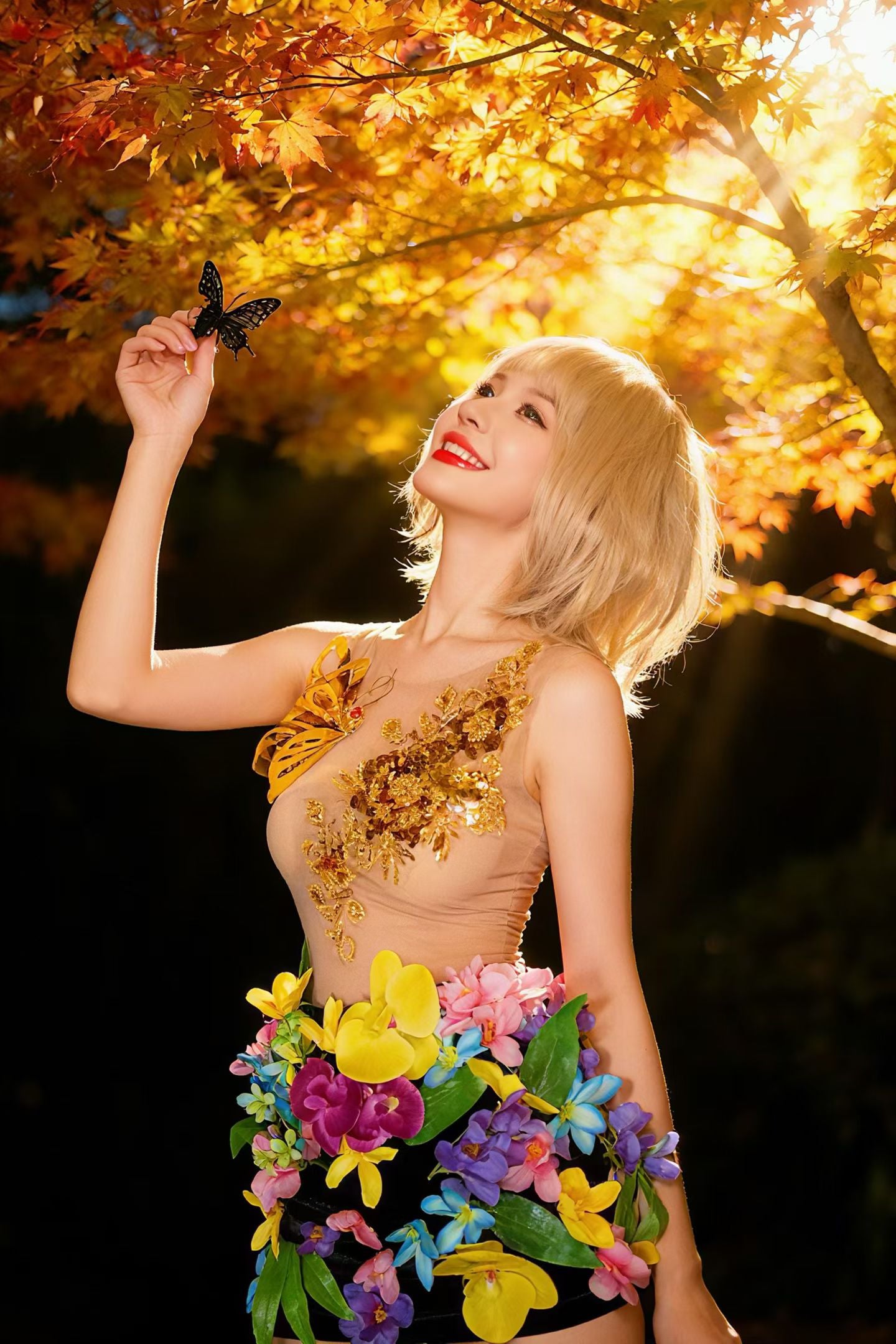 CELESINYI Dielianhua Crystal Gold Butterfly Two Piece Set