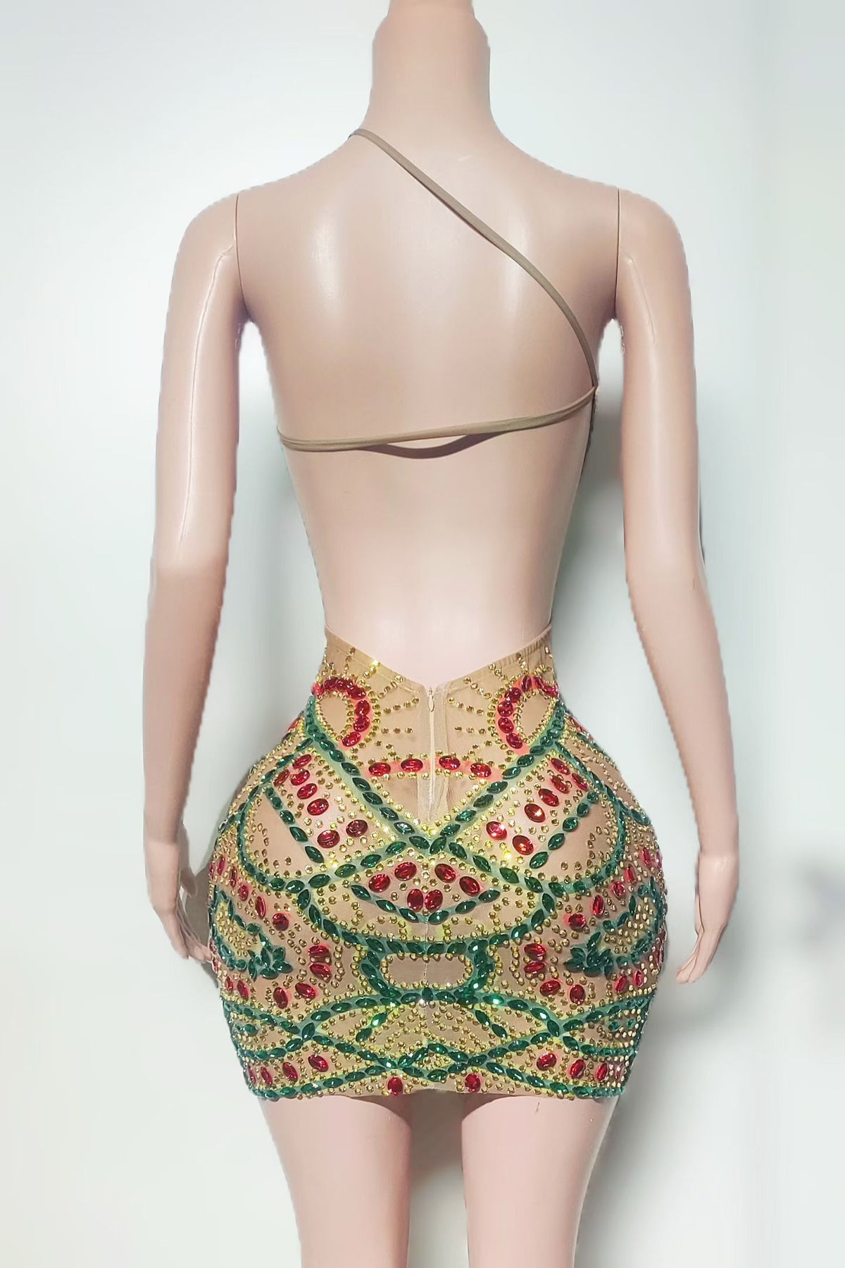 CELESINYI Danyin Crystal Tricolor Gem Mini Dress