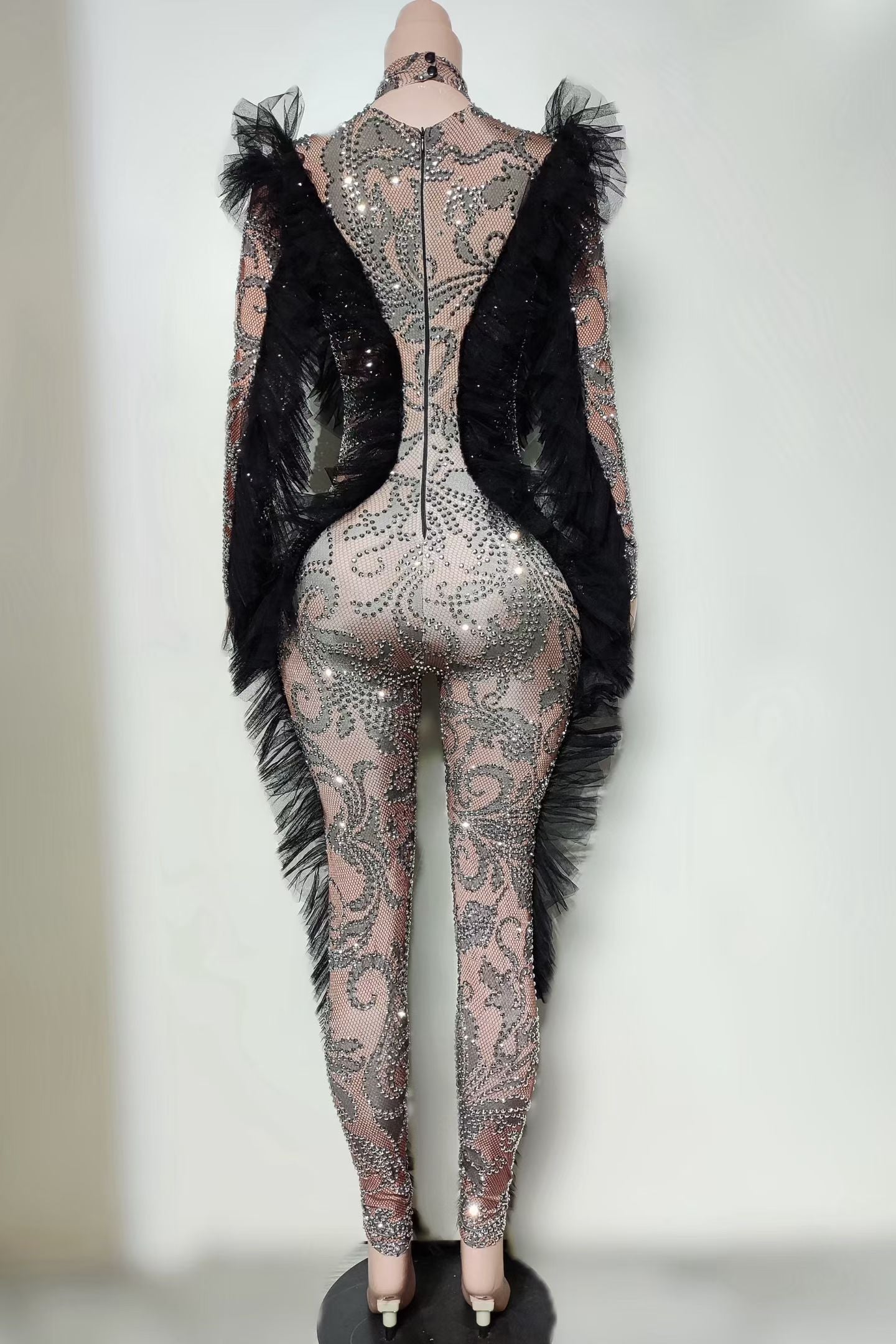CELESINYI Heishi Crystal Silver Blue Swirl Catsuit