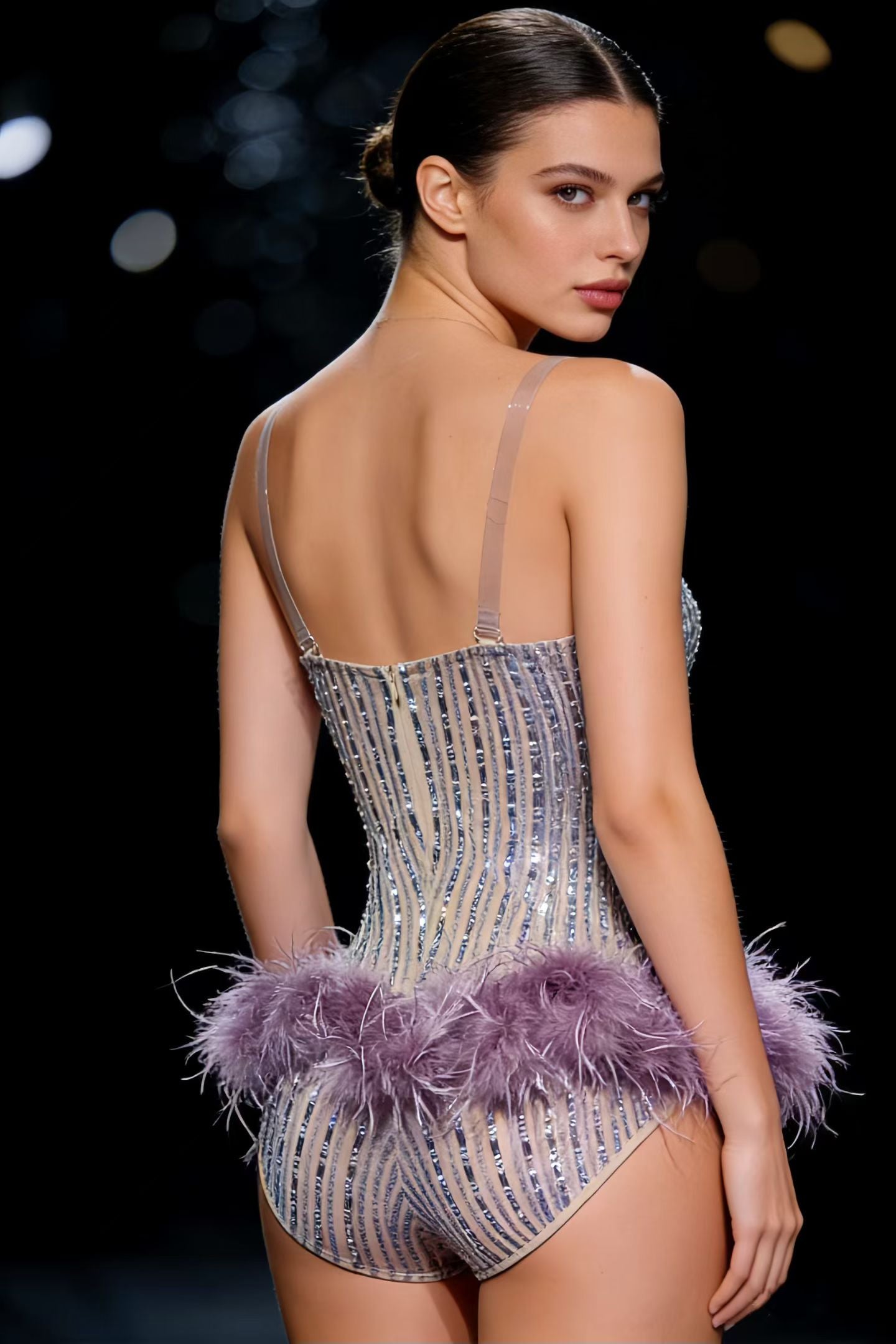 CELESINYI Zimaotiao Crystal Lavender Feather Bodysuit