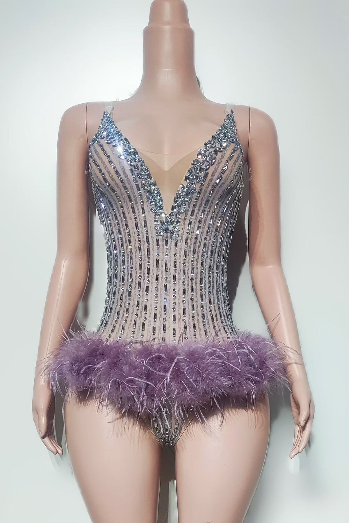 CELESINYI Zimaotiao Crystal Lavender Feather Bodysuit
