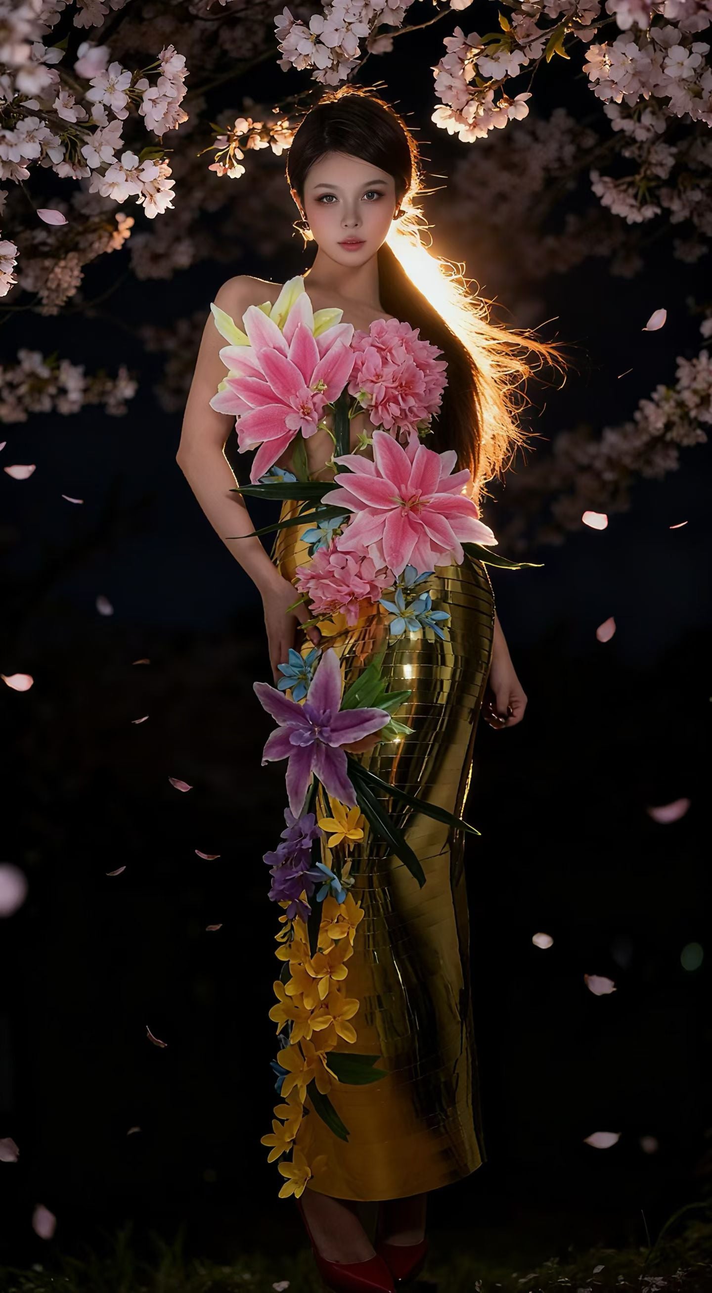 CELESINYI Diantihua Crystal 3D Flower Mermaid Gown