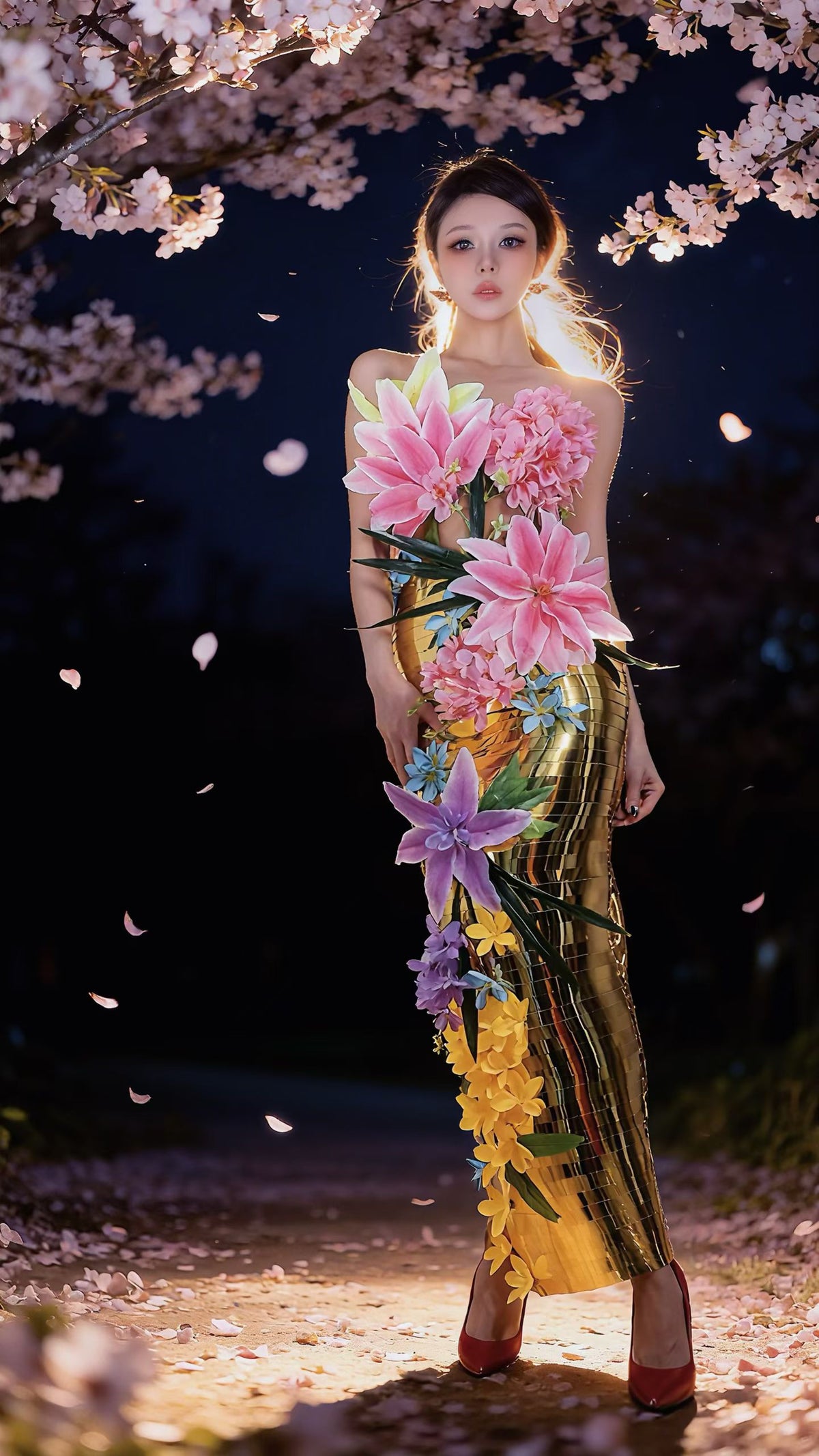 CELESINYI Diantihua Crystal 3D Flower Mermaid Gown