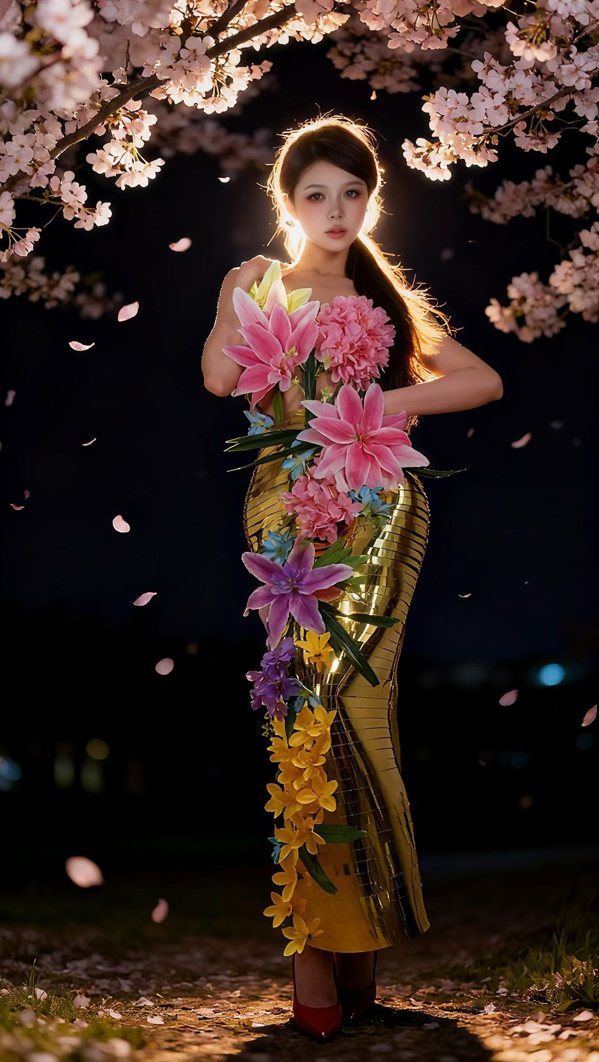 CELESINYI Diantihua Crystal 3D Flower Mermaid Gown