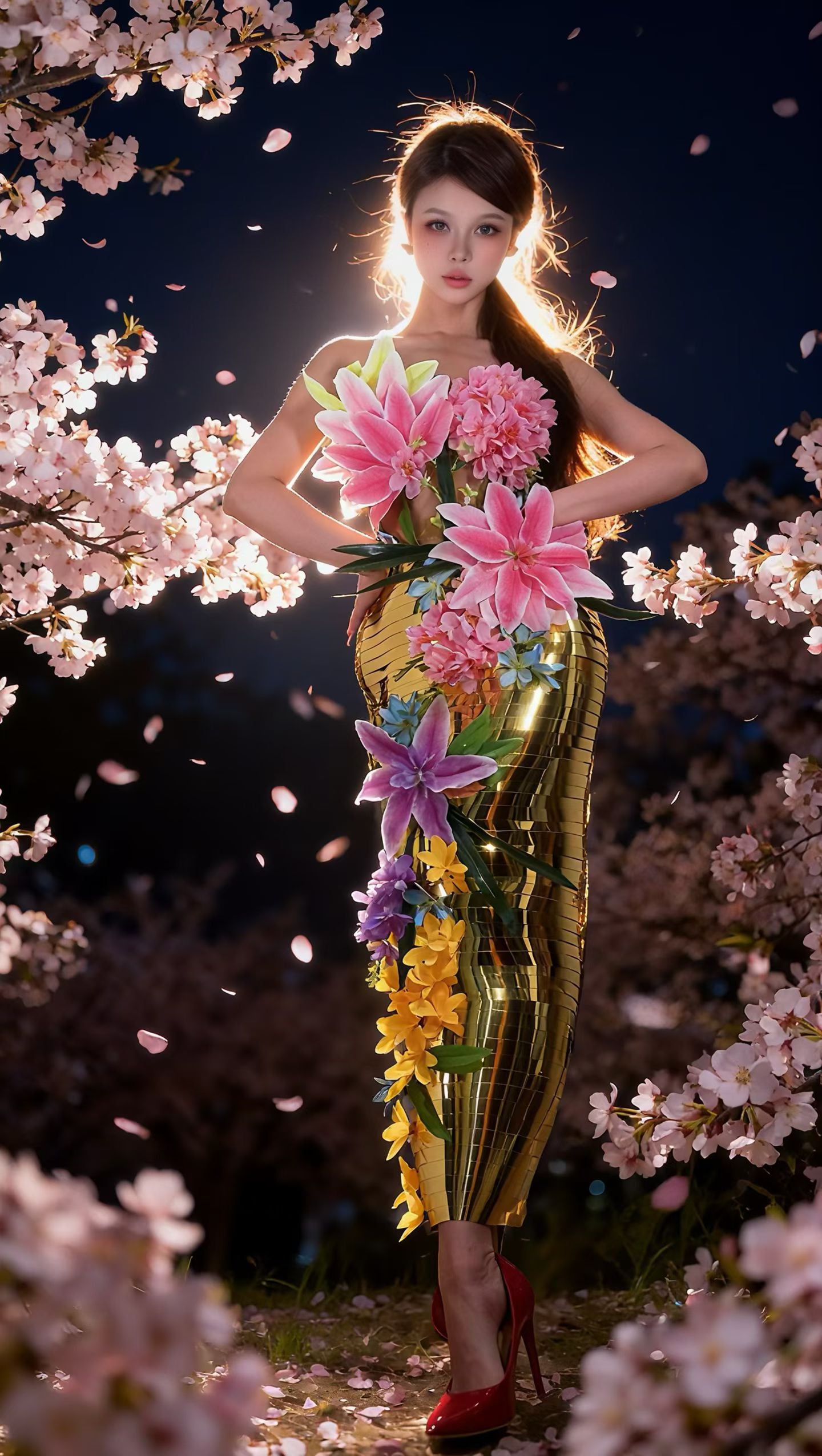 CELESINYI Diantihua Crystal 3D Flower Mermaid Gown