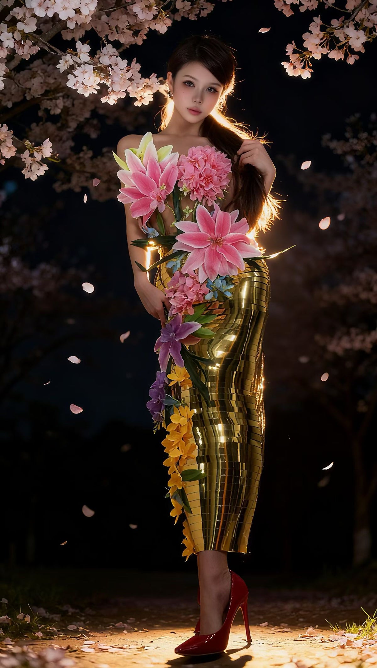 CELESINYI Diantihua Crystal 3D Flower Mermaid Gown