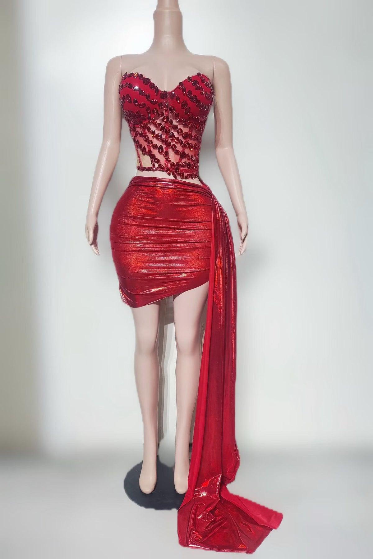 CELESINYI Feicuihong Crystal Ruby Red Two Piece Set