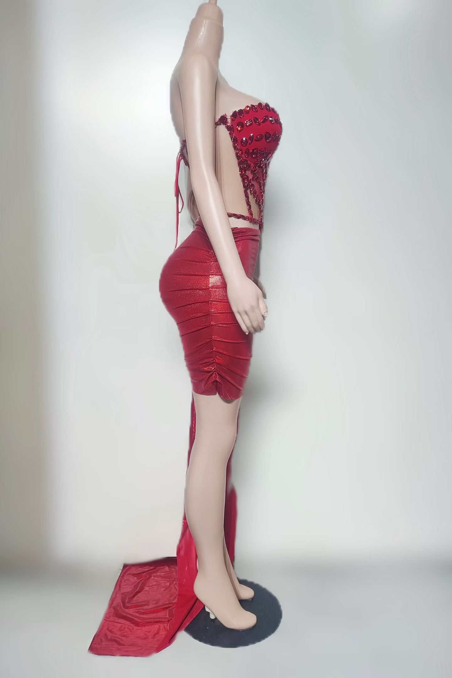 CELESINYI Feicuihong Crystal Ruby Red Two Piece Set