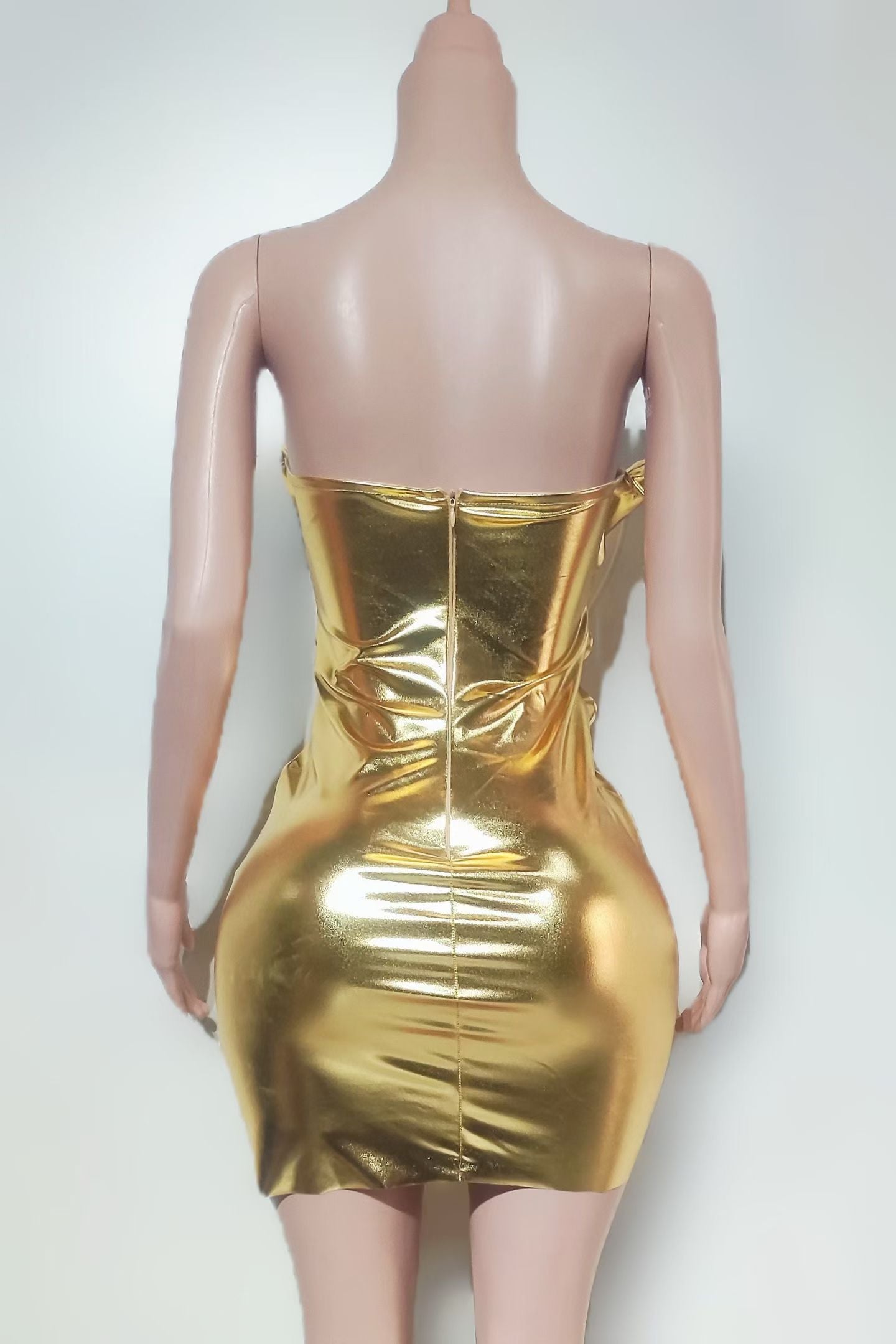 CELESINYI Qingshu Crystal Liquid Gold Mini Dress