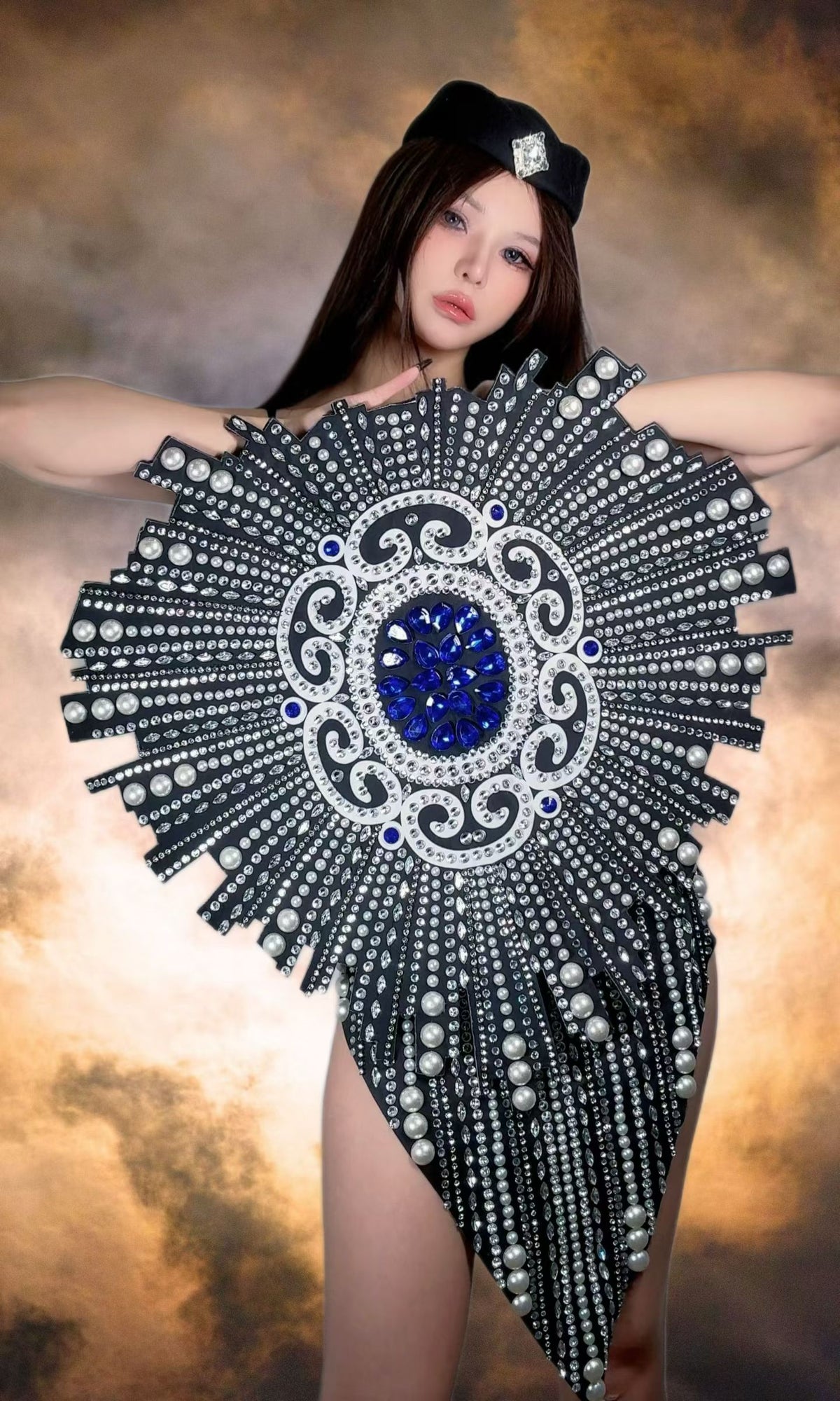 CELESINYI Feichuan Crystal Sunburst Pearl Stage Dress