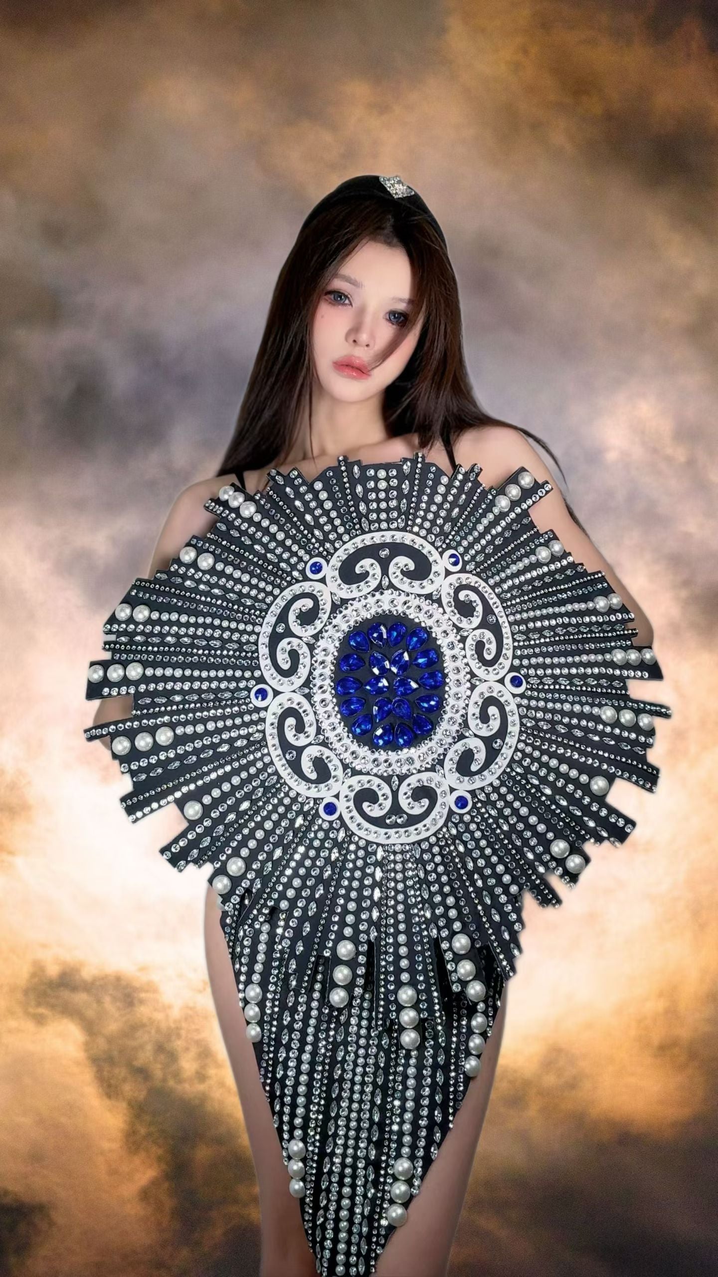 CELESINYI Feichuan Crystal Sunburst Pearl Stage Dress