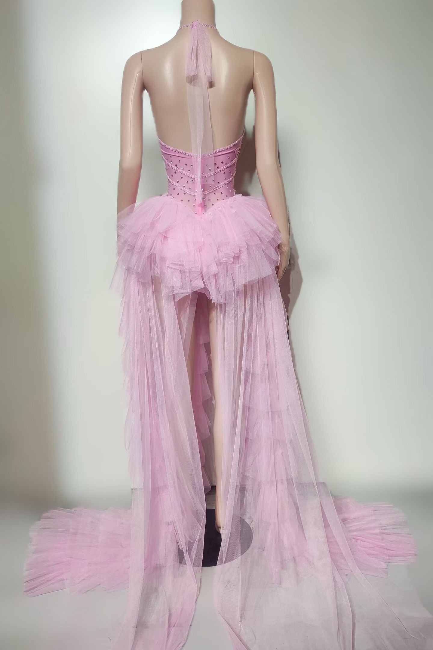 CELESINYI Danjuanfen Crystal Pink Layered Ruffle Gown