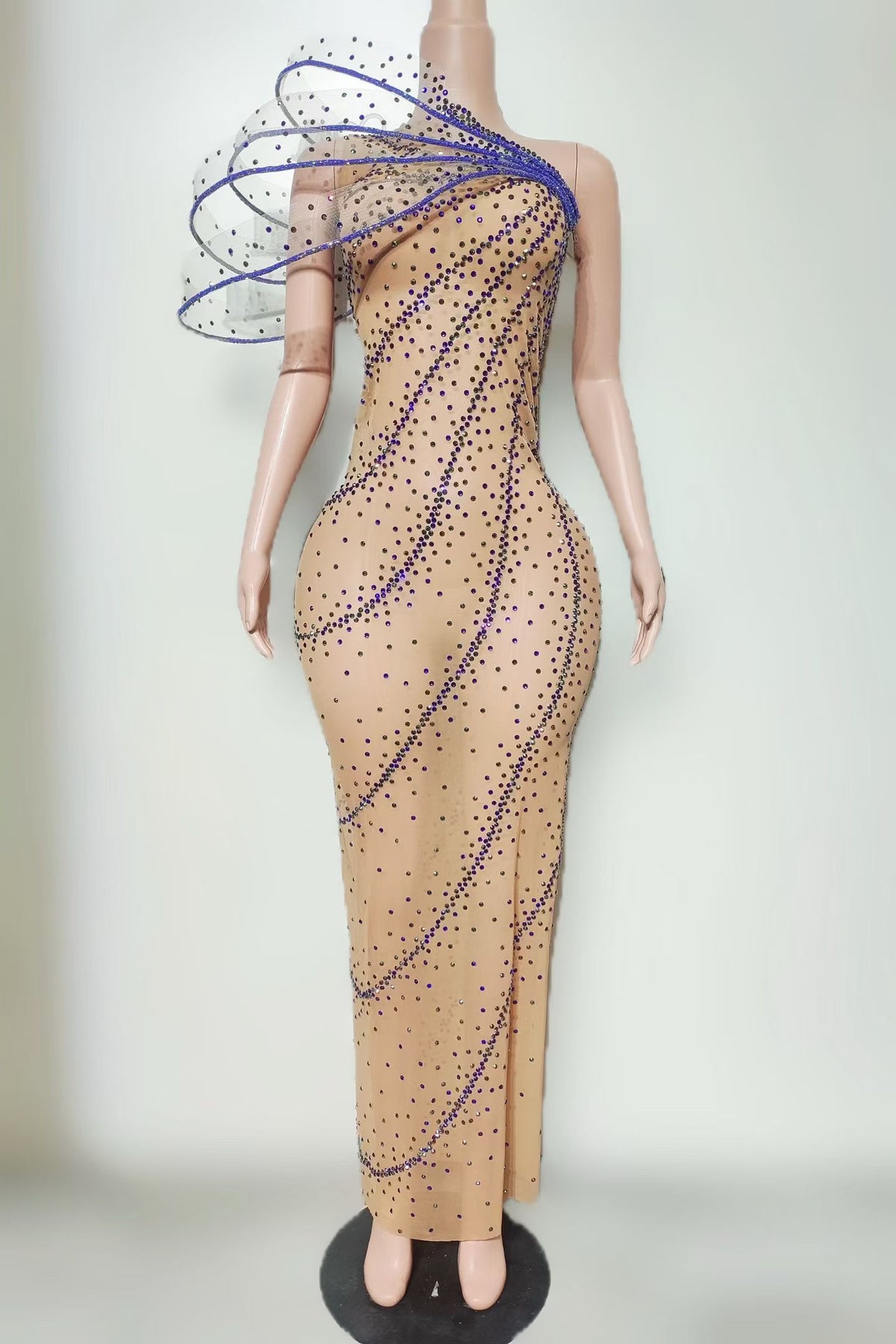 CELESINYI Yuntilan Crystal Purple Blue Rhinestone Gown