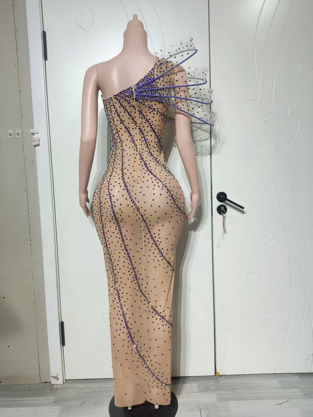 CELESINYI Yuntilan Crystal Purple Blue Rhinestone Gown