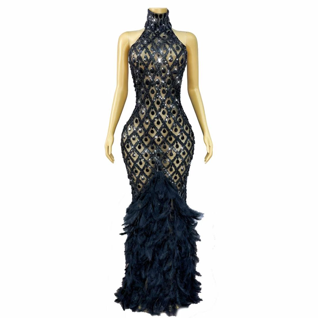 CELESINYI Shaokaojia Crystal Gem Feather Gown (Black)