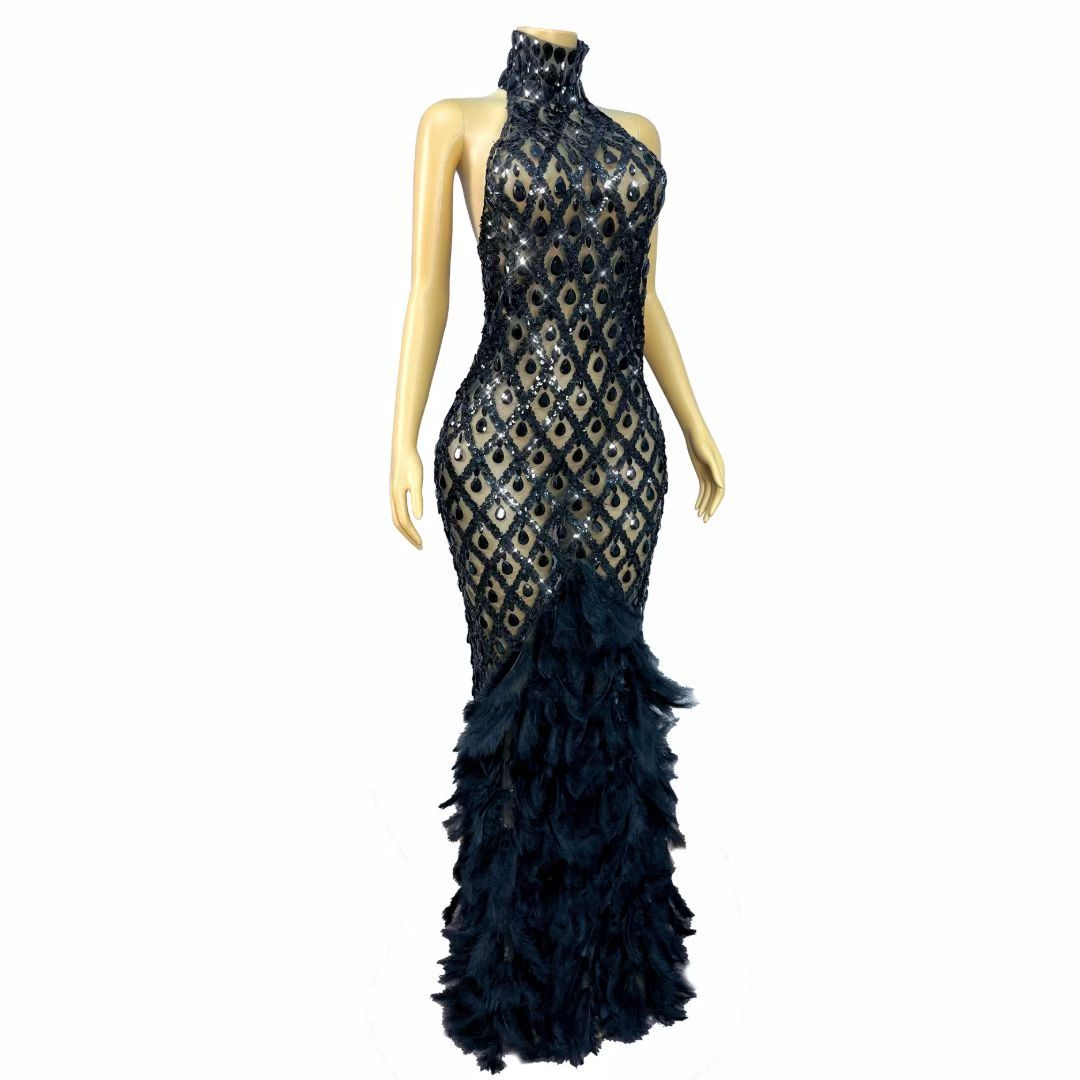 CELESINYI Shaokaojia Crystal Gem Feather Gown (Black)