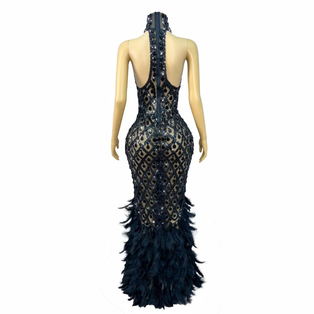 CELESINYI Shaokaojia Crystal Gem Feather Gown (Black)
