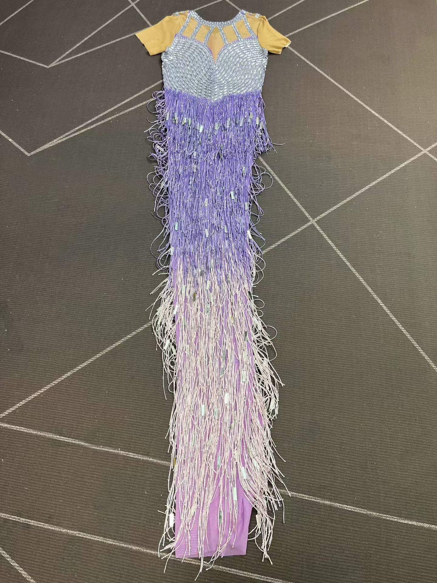 CELESINYI Piaoliu Crystal Lavender Fringe Gown