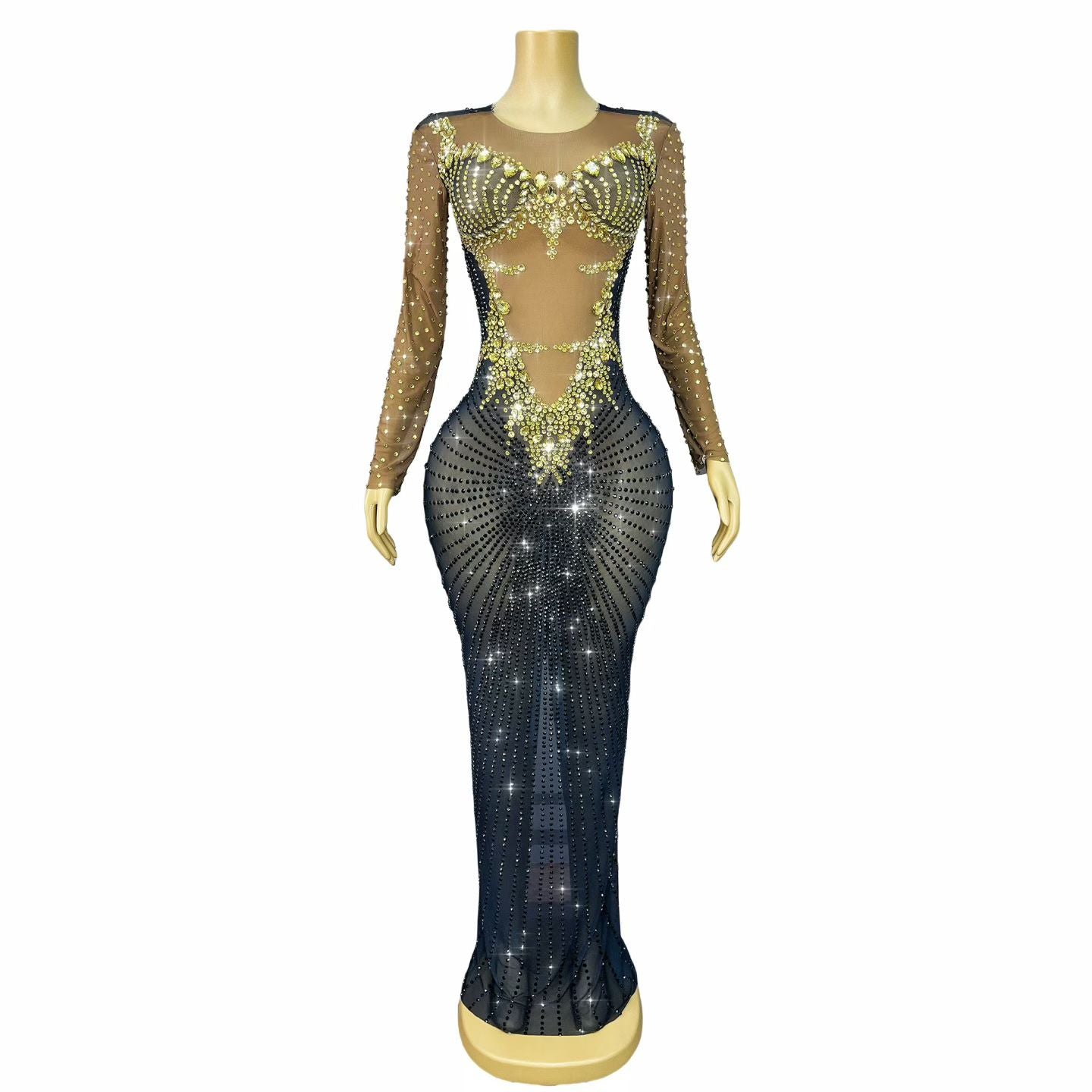CELESINYI Chijin Crystal Two-Tone Sleeve Gown