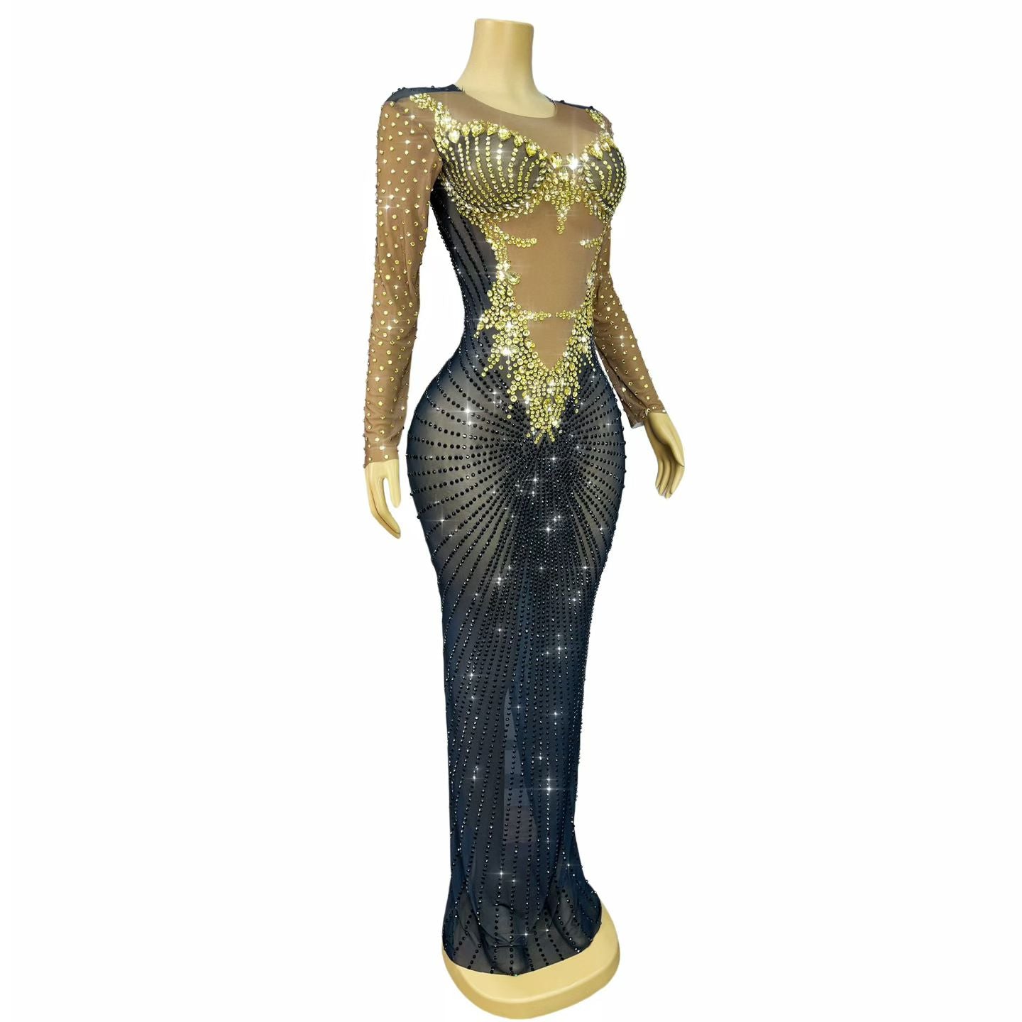 CELESINYI Chijin Crystal Two-Tone Sleeve Gown