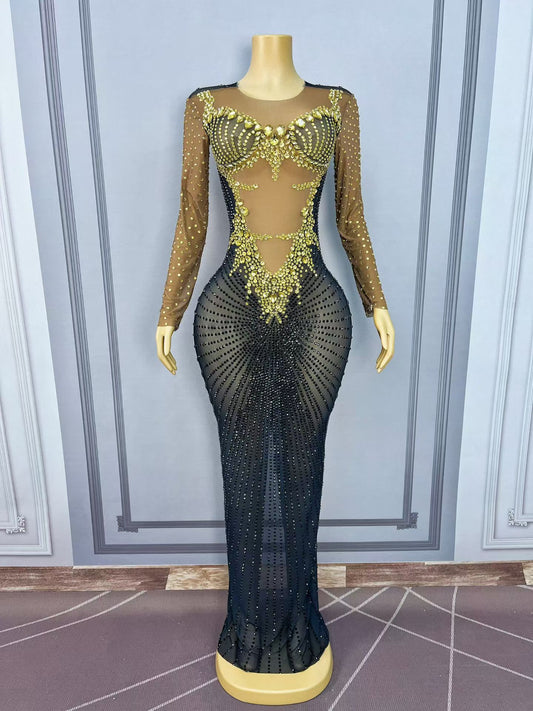 CELESINYI Chijin Crystal Two-Tone Sleeve Gown
