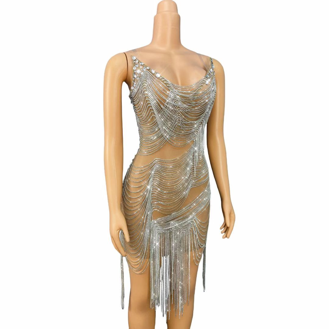 CELESINYI Weiba Crystal Chain Swag Mini Dress
