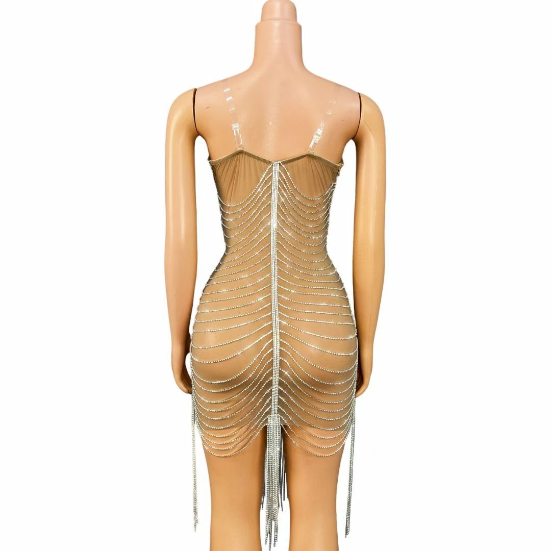 CELESINYI Weiba Crystal Chain Swag Mini Dress