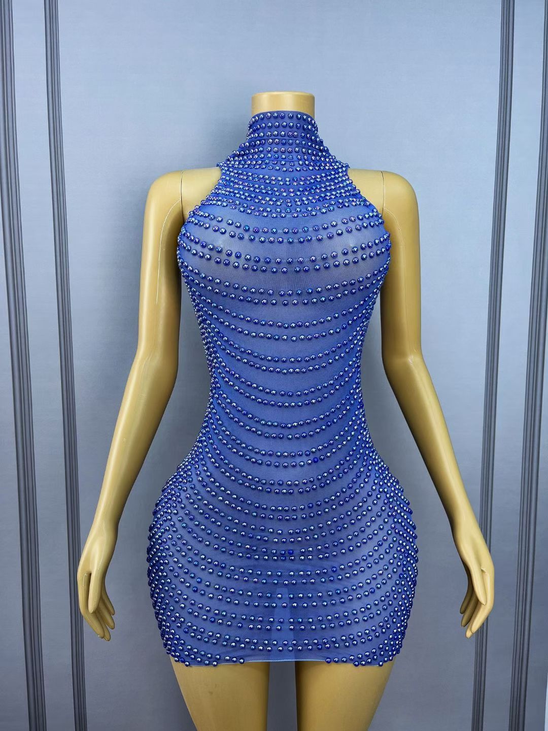 CELESINYI Qingkongwanli Crystal Royal Blue Mini Dress