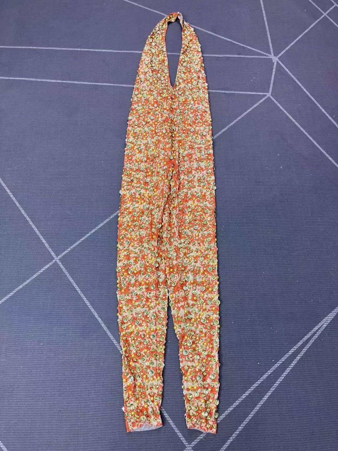 CELESINYI Qianjihua Crystal Orange Full Stone Jumpsuit