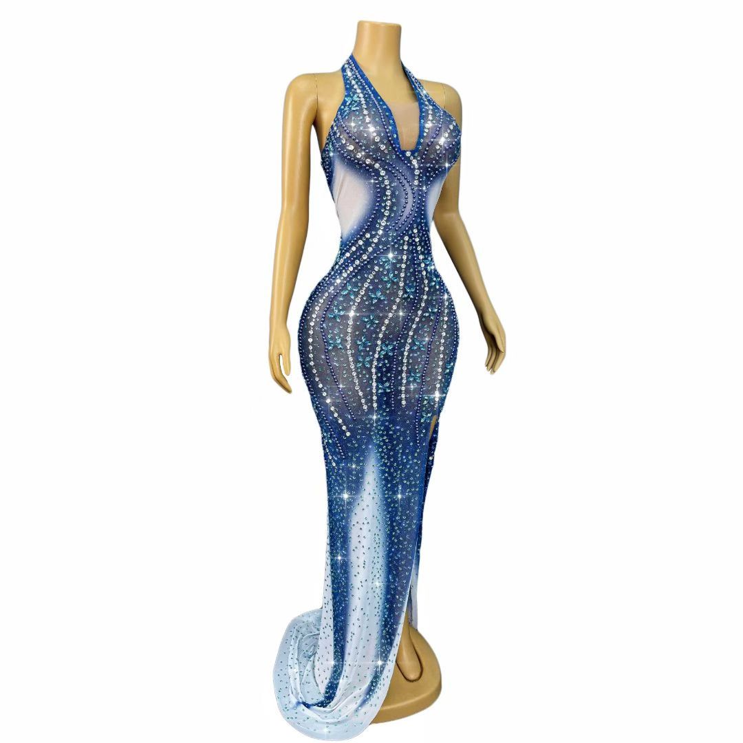 CELESINYI Lanbazhua Crystal Blue Ombre Mermaid Gown