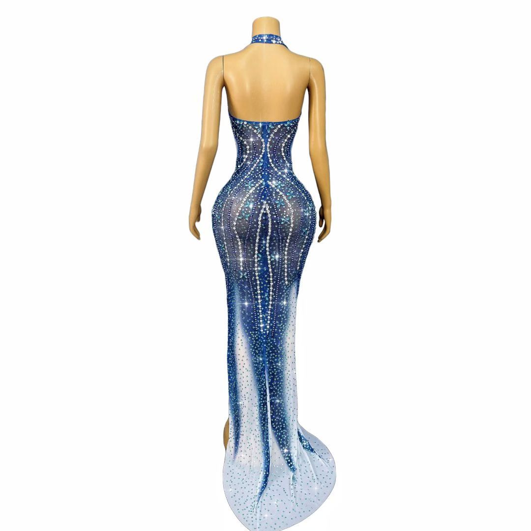 CELESINYI Lanbazhua Crystal Blue Ombre Mermaid Gown