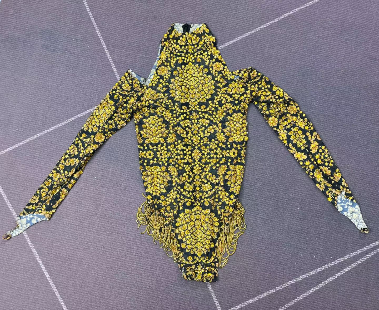 CELESINYI Jinhuanxu Crystal Gold Floral Bodysuit