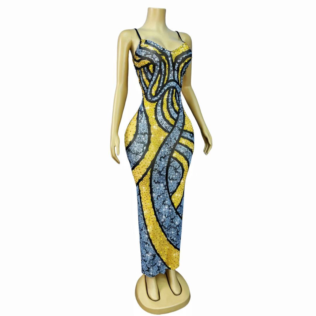 CELESINYI Huangleisi Crystal Yellow Lace Block Gown