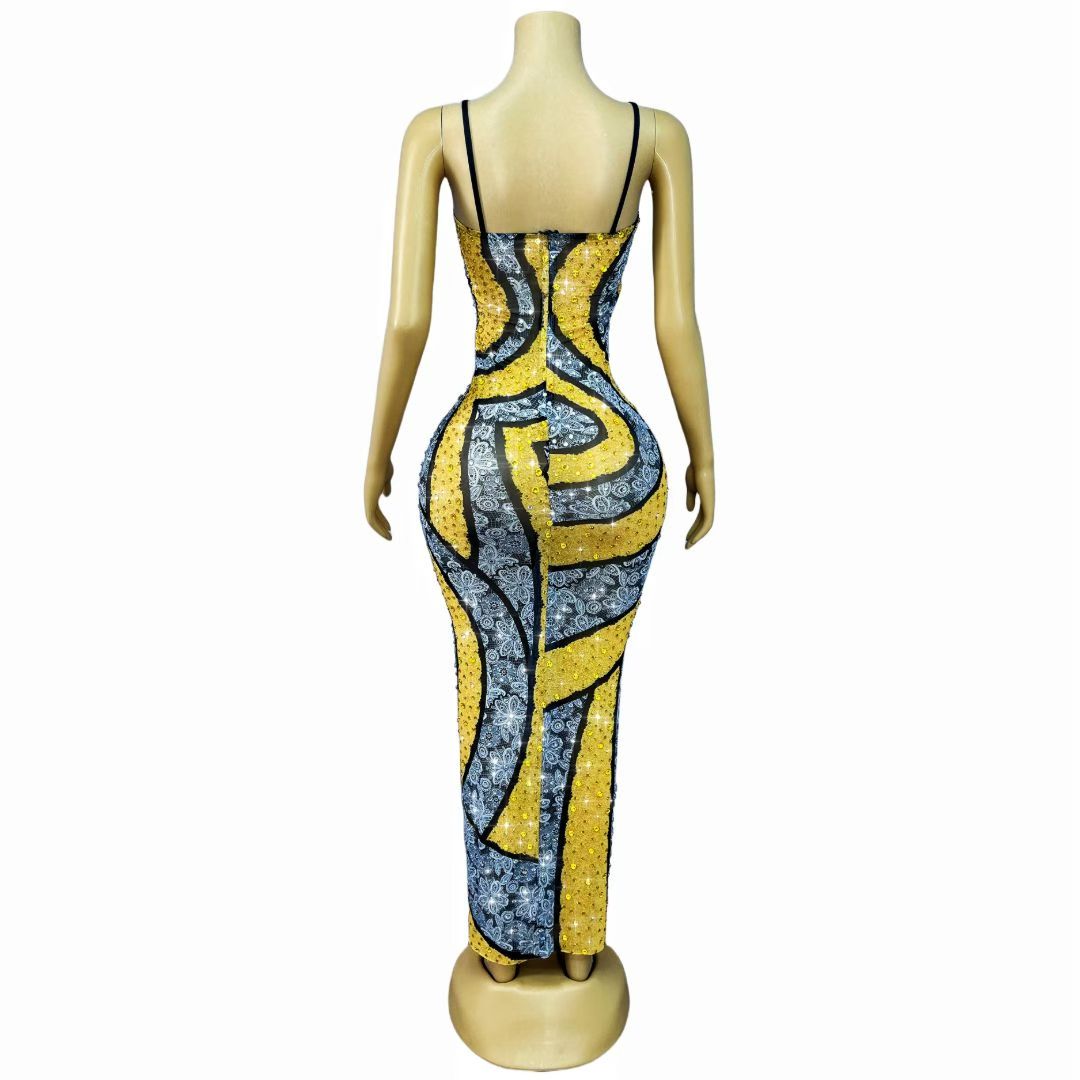CELESINYI Huangleisi Crystal Yellow Lace Block Gown