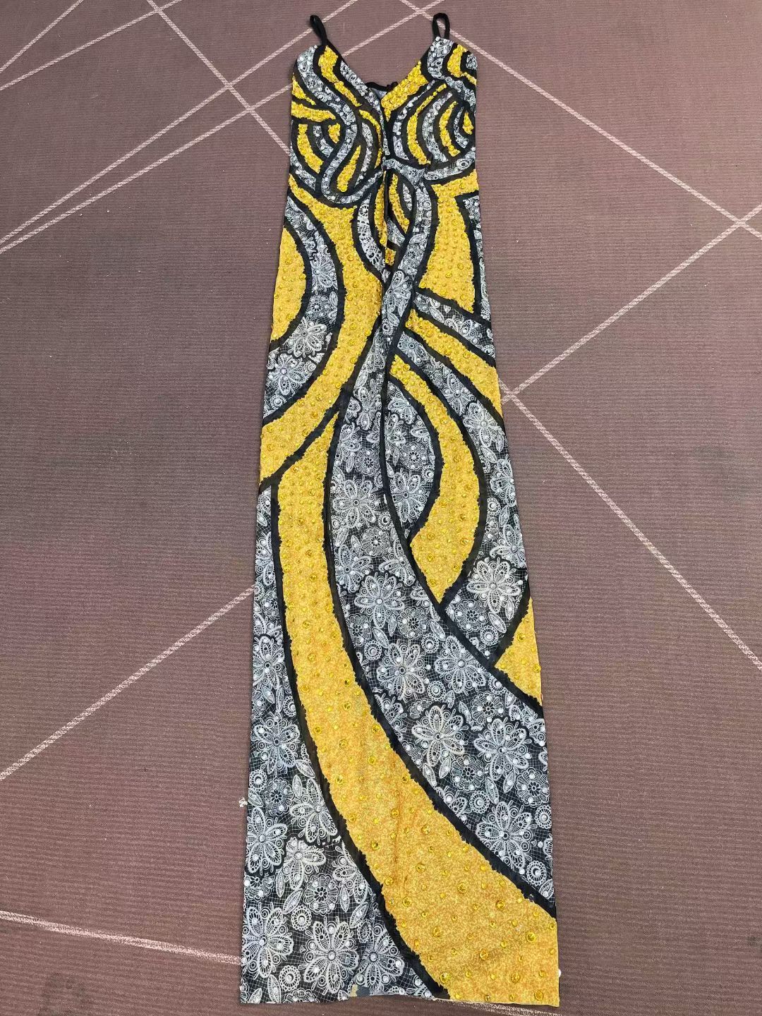 CELESINYI Huangleisi Crystal Yellow Lace Block Gown