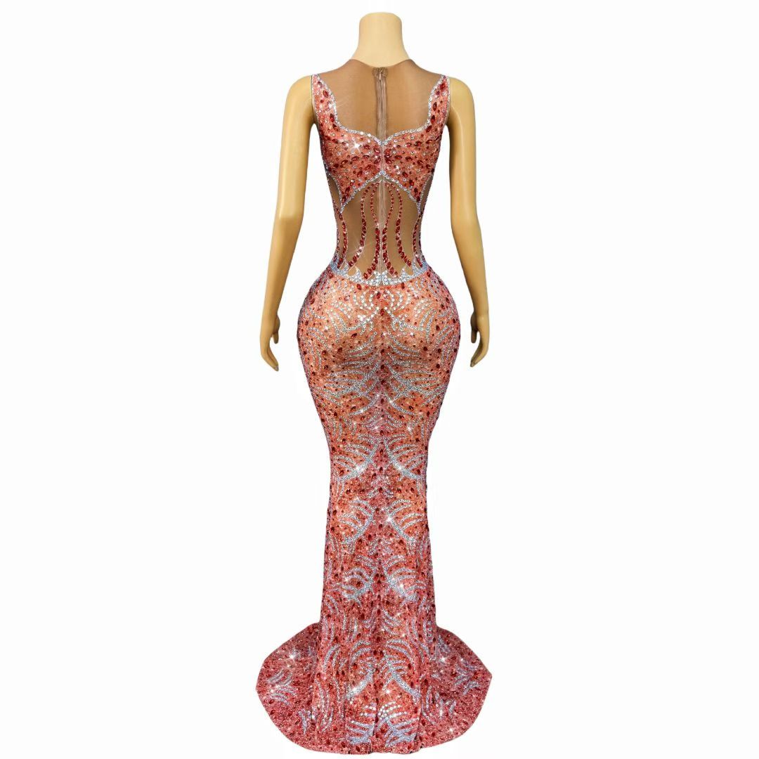 CELESINYI Hongri Crystal Sunburst Mermaid Gown
