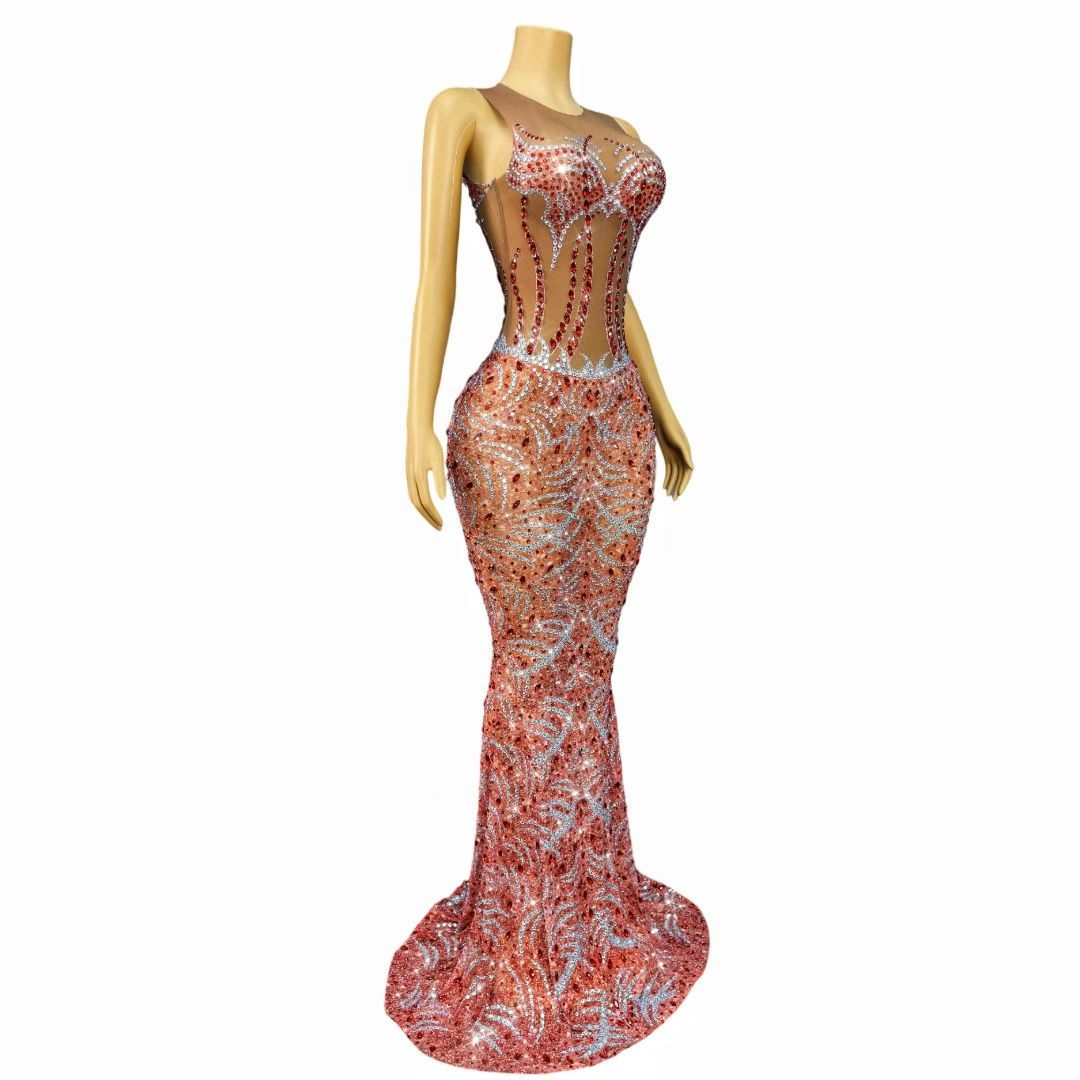 CELESINYI Hongri Crystal Sunburst Mermaid Gown